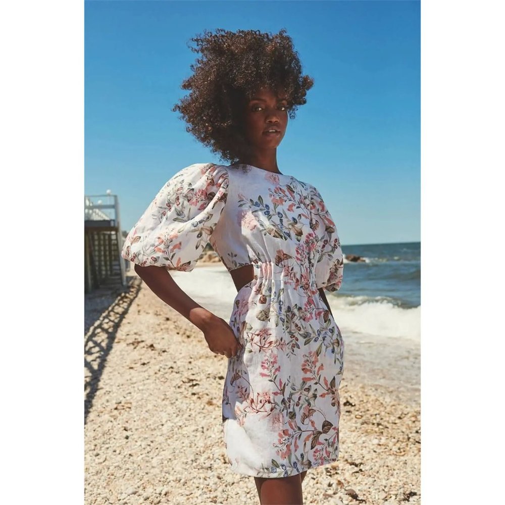 Cara Cara NWT Bonnie Linen Mini Dress in Trellis Ivory size 14